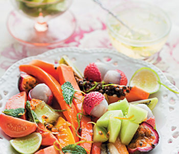 Tropical salad with chilled mint syrup recipe
