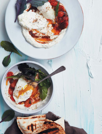 Turkish-style eggs with harissa, tomato and chargrilled flatbreads