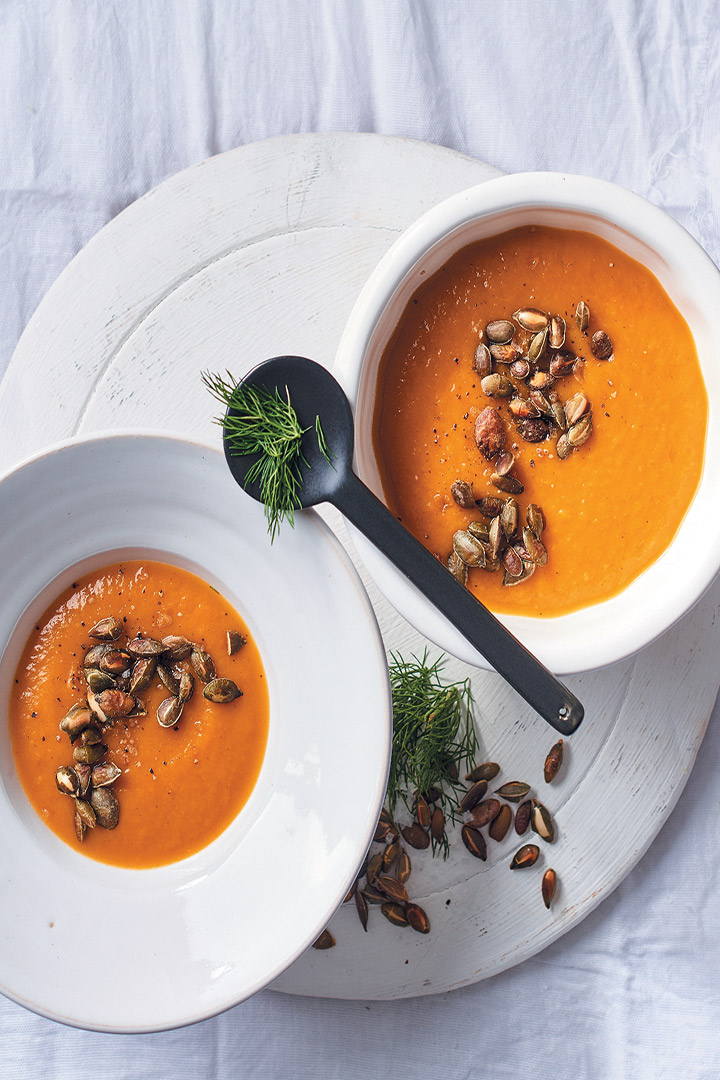 Butternut, fennel and ginger soup with toasted pumpkin seeds recipe