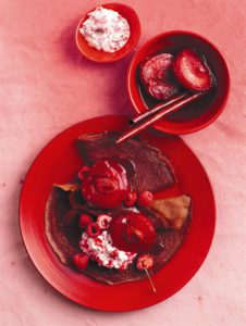 red-velvet-pancakes-with-poached-plums