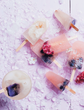 Duo of iced bubbly lollies and rosé ruby grapefruit lollies