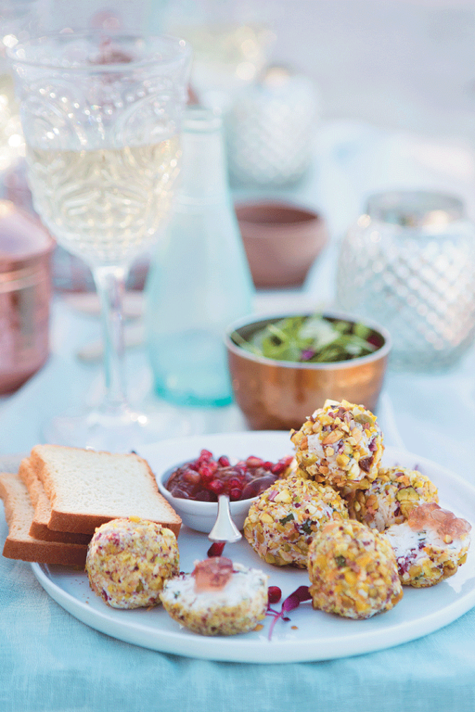 Roast chicken, cranberry and goat's cheese truffles with pomegranate wine jelly