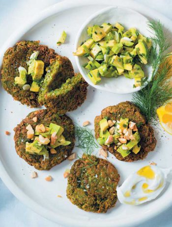 Baby marrow fritters with green salsa and coconut cream