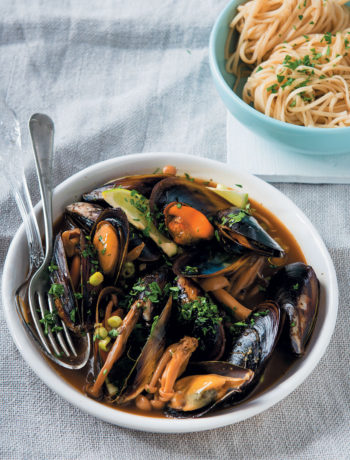 Mussels steamed in Asian miso broth