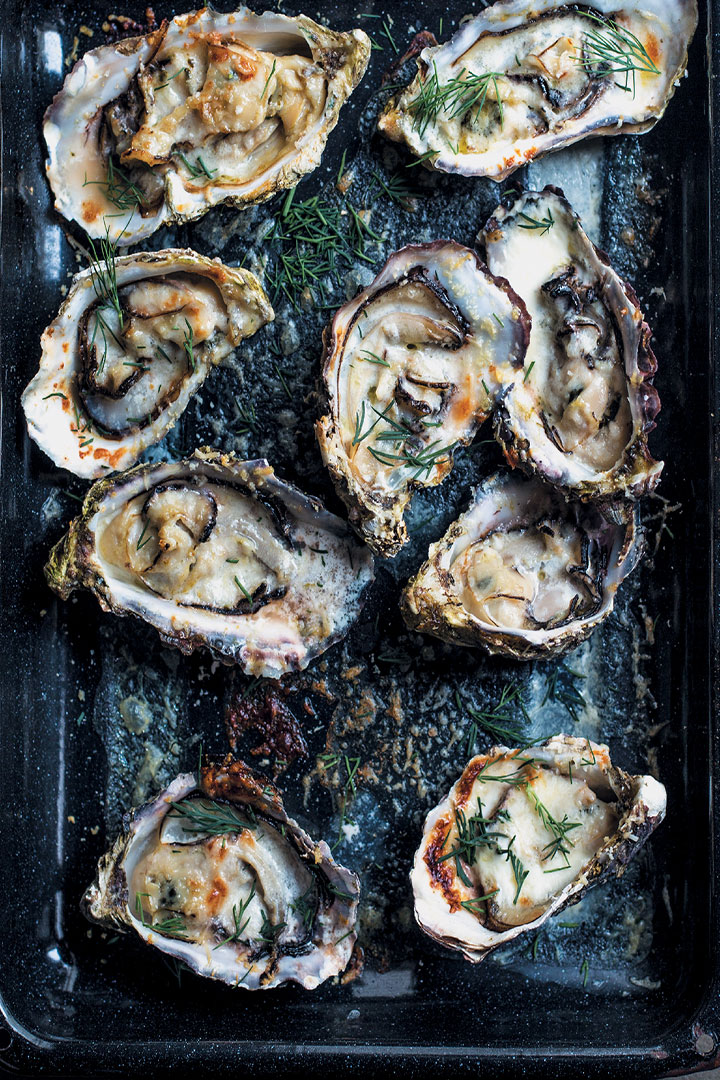 Creamy baked oysters with Parmesan and dill recipe