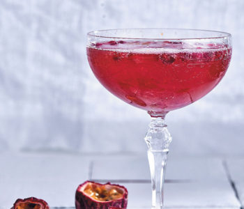 Granadilla, rose and pomegranate sparkling cocktail