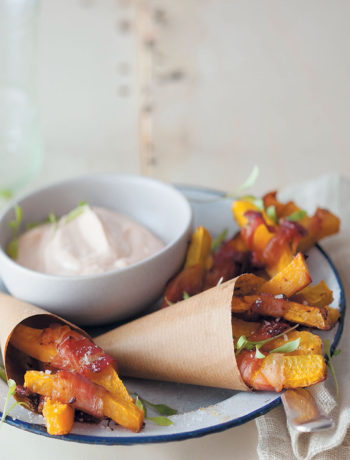 Parma ham-wrapped hubbard squash chips with paprika dip recipe