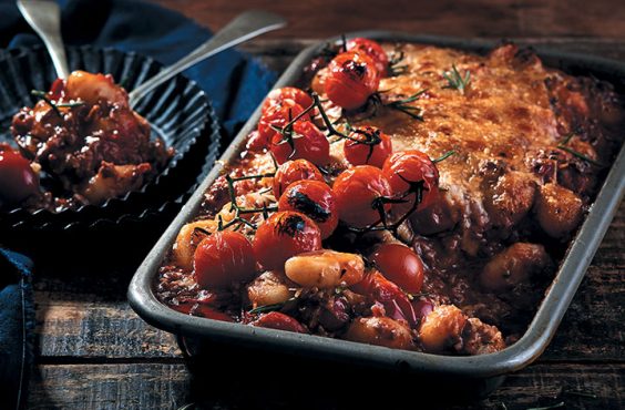 Tomato, mince and Parmesan baked gnocchi