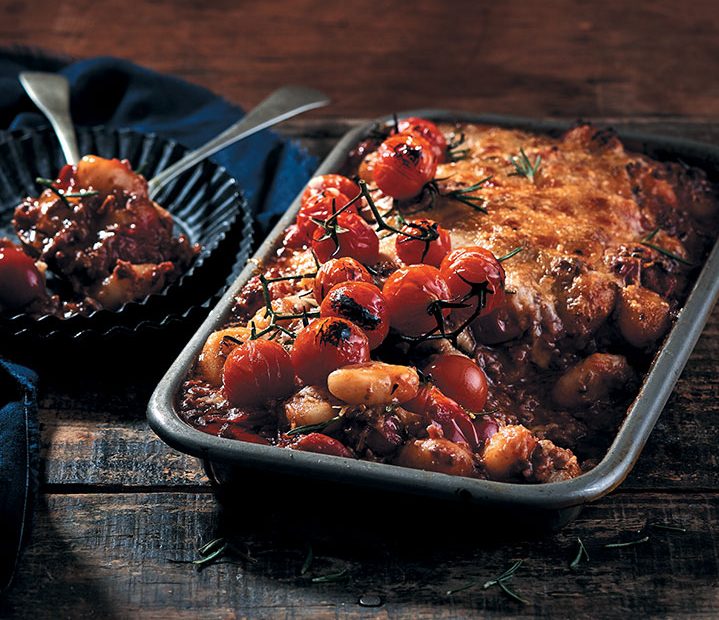 Tomato, mince and Parmesan baked gnocchi