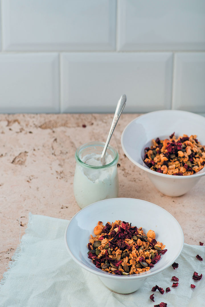 Beetroot granola with whipped coconut cream recipe