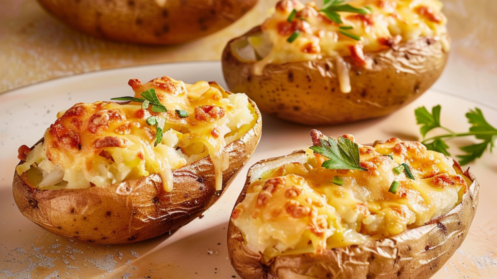 Three-cheese stuffed potatoes