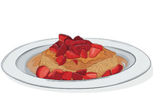 Pan-seared oat slabs with honeyed strawberries recipe