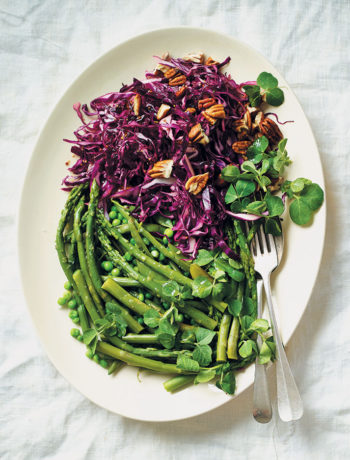 Shamrock greens with purple cabbage and pecan salad