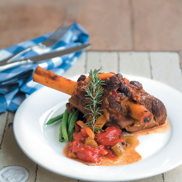 Braised lamb shanks in a rich tomato ragout recipe