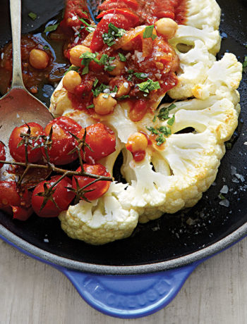 Cauliflower steaks with tomato and chickpea sauce