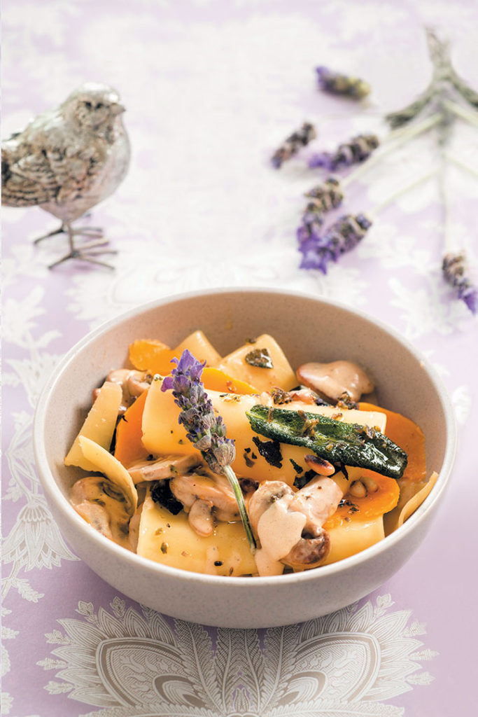 Deconstructed mushroom and butternut lasagne with lavender-infused butter recipe