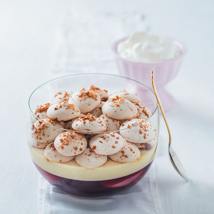 Poached peach and rosé trifle