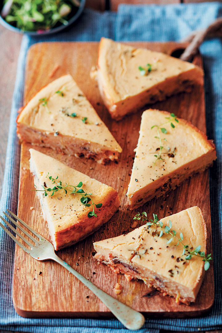 Caramelised onion, biltong and thyme cheesecake
