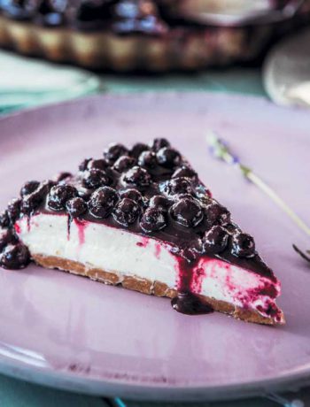 Fridge cheesecake with blueberry coulis