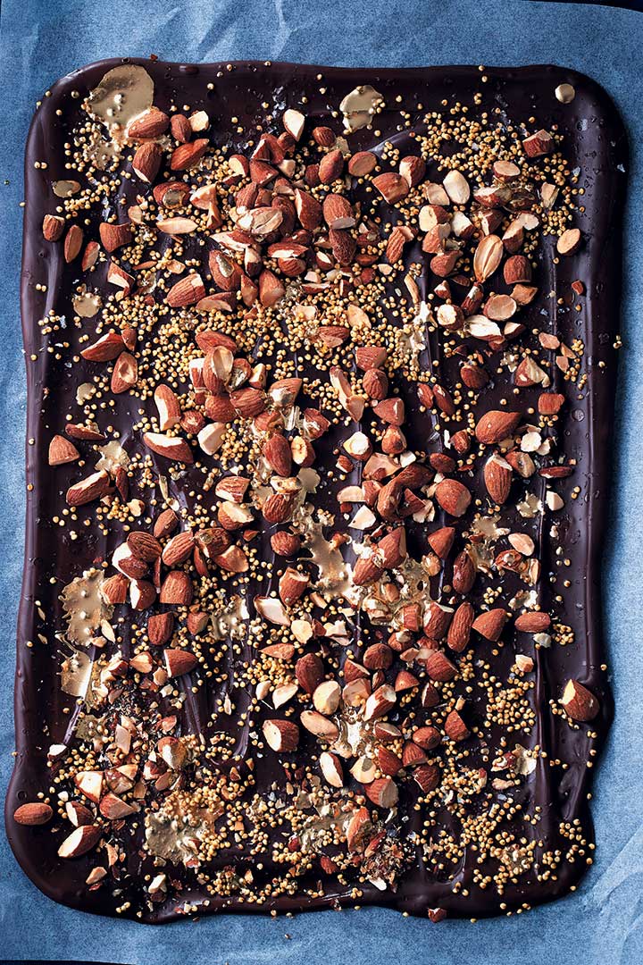 Sugar-free almond, sea salt and toasted millet dark chocolate bark