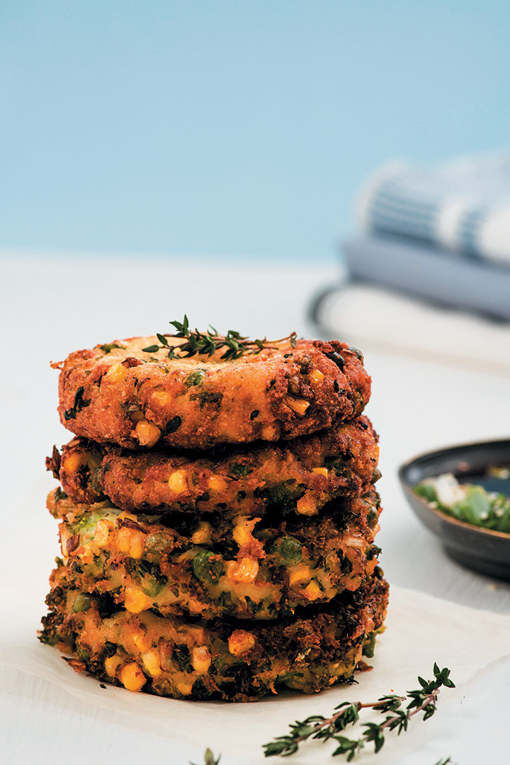 Cabbage and potato cakes with Asian dipping sauce