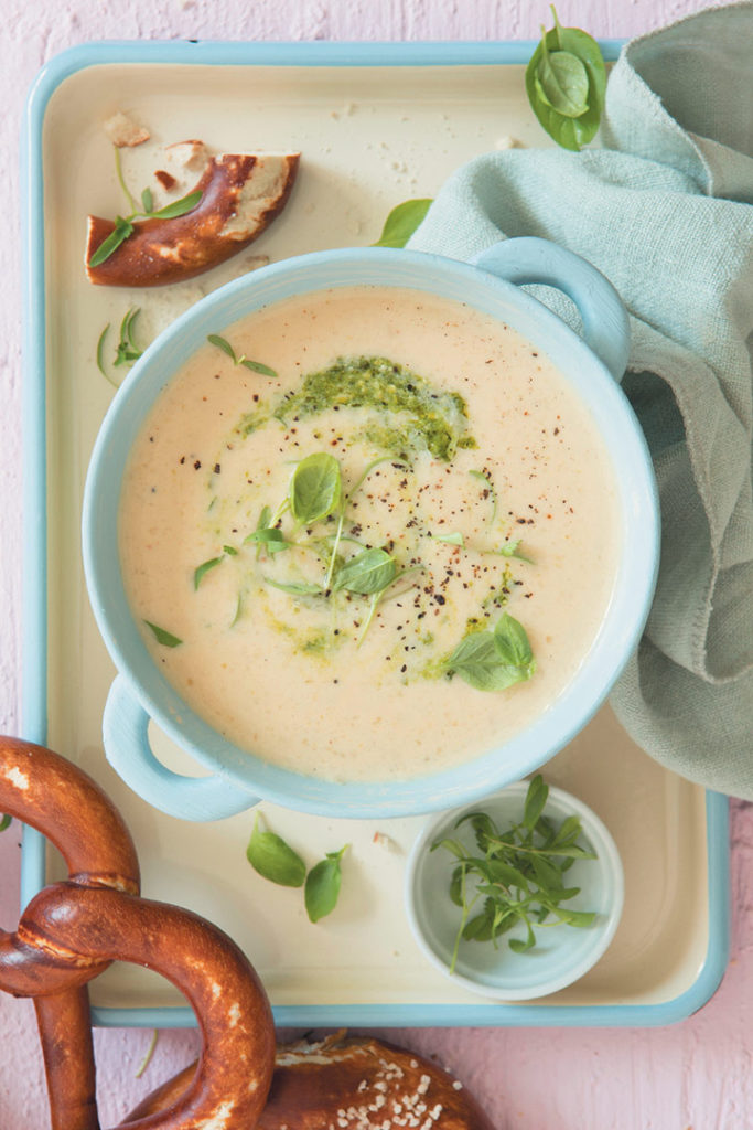 Cheesy beer and fennel soup
