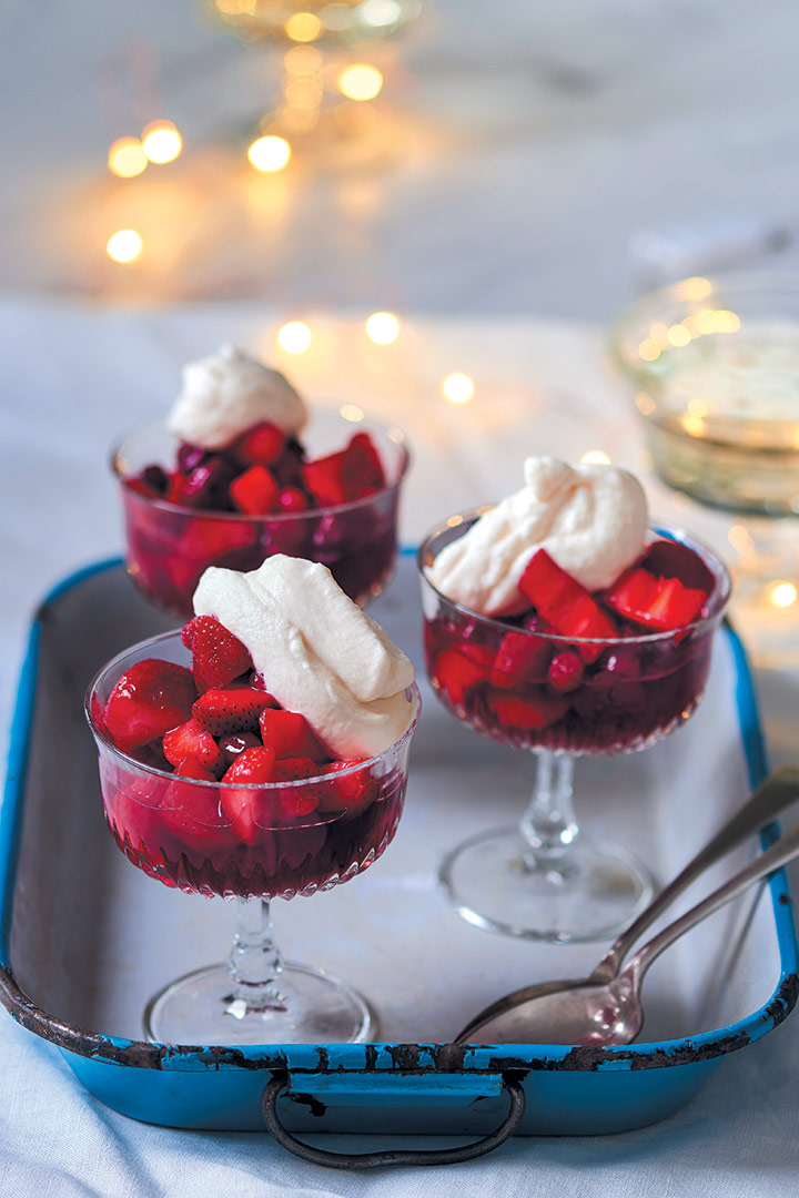 Drunken berries with whipped vanilla cream