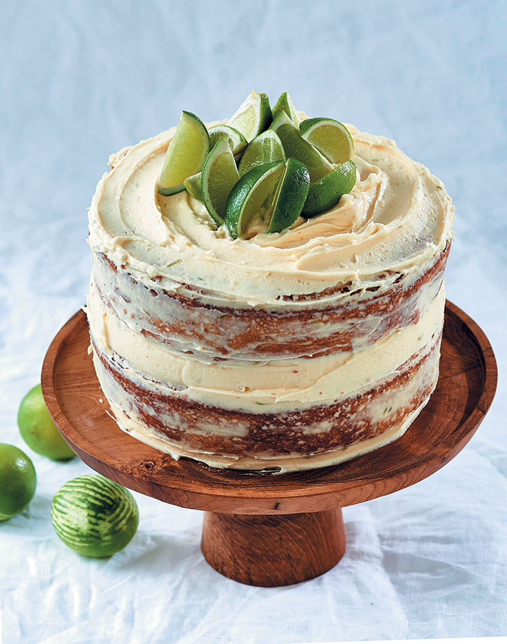 Juniper and lime cake with cream cheese icing