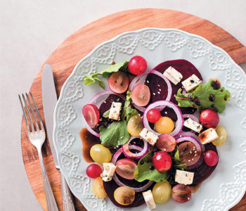 Grape, onion, beetroot and blue cheese salad