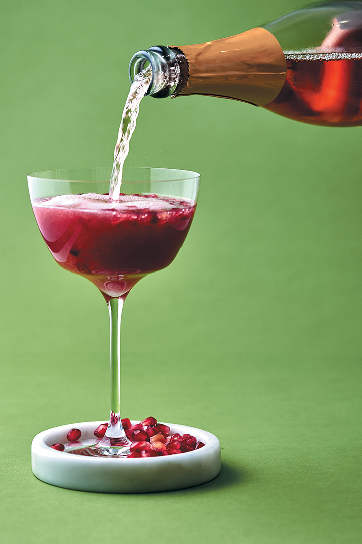 Rosy sparkling cocktail with pomegranate