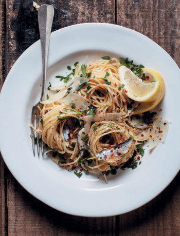 Anchovy, garlic and chilli linguine with Parmesan