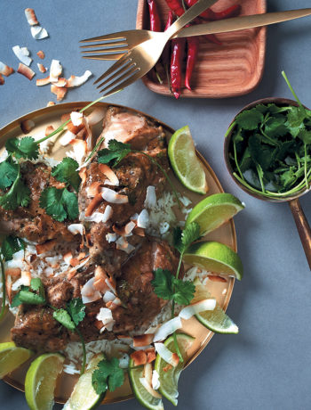 Caribbean-inspired chicken breasts with coconut rice