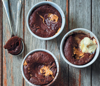 Peanut butter and chocolate self-saucing puddings