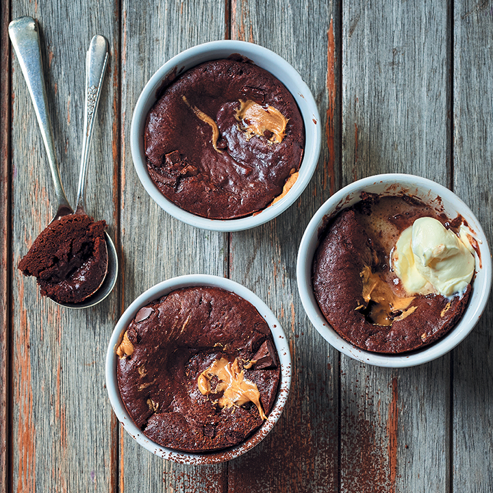 Peanut butter and chocolate self-saucing puddings