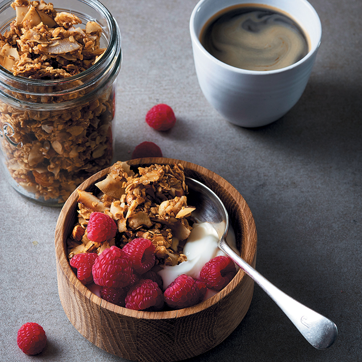 Rum-laced coconut, cashew and oat granola