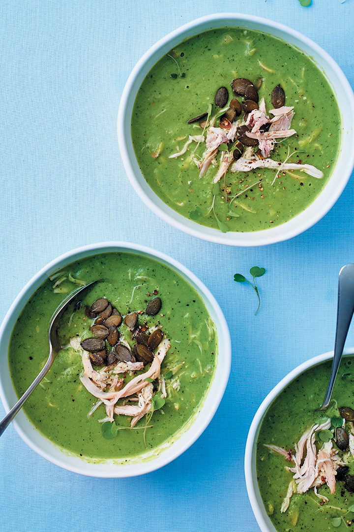 Chicken, pea and mint soup