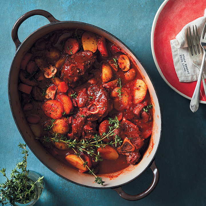 Lamb knuckle and apricot stew