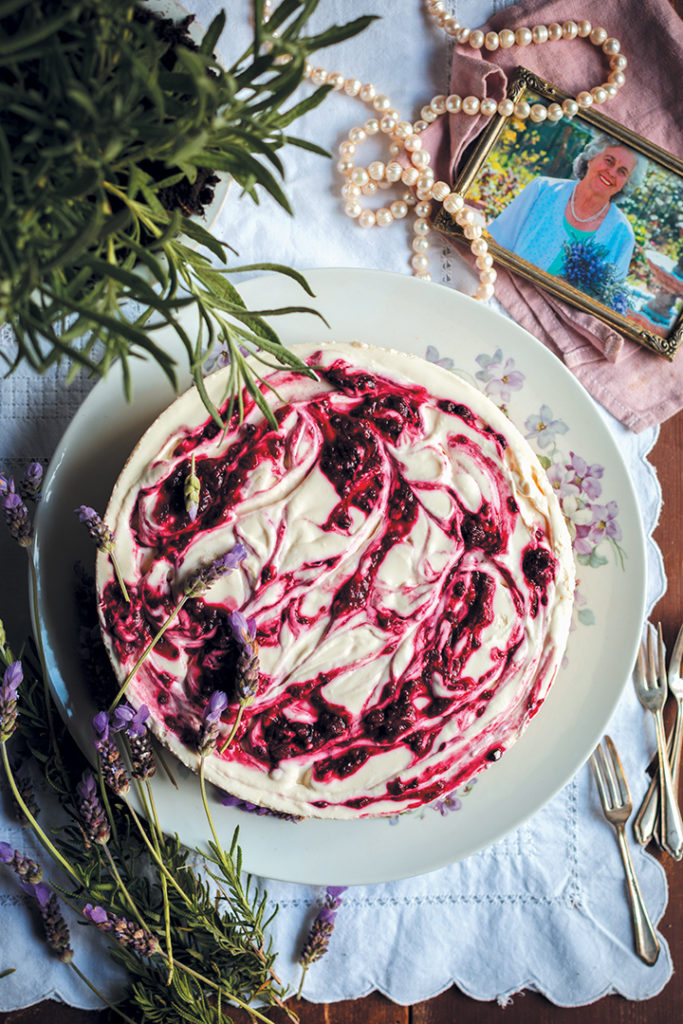 Berry, lavender and rose cheesecake
