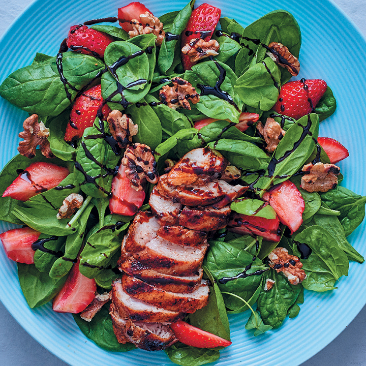 Grilled chicken, spinach and strawberry salad
