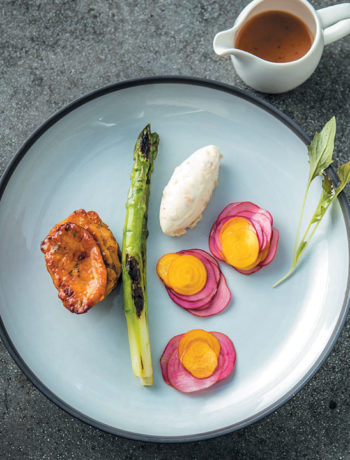 Pickled beetroot salad, sultana-and-amasi crème, cape malay pampoenkoekies, local asparagus and fynbos vinaigrette