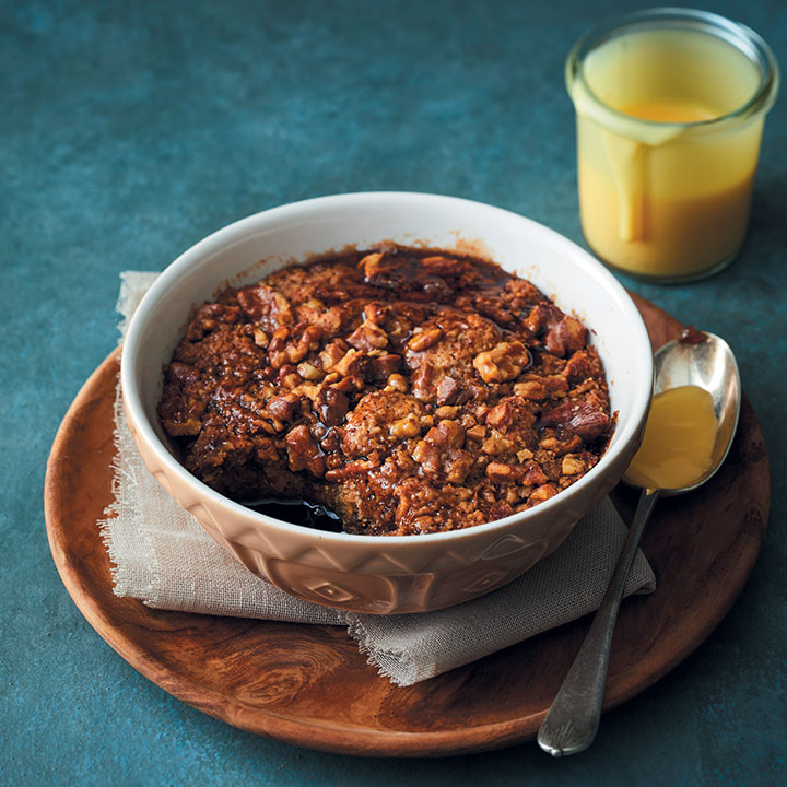 Date and walnut self-saucing pudding