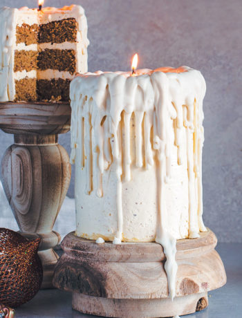 Dripping white chocolate “candle” cakes with eggnog sponge and nutmeg-rum buttercream icing