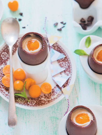 Rose water and gooseberry cheesecake-filled Easter eggs
