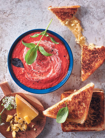 Tomato soup with cheesy toasted sandwich dippers