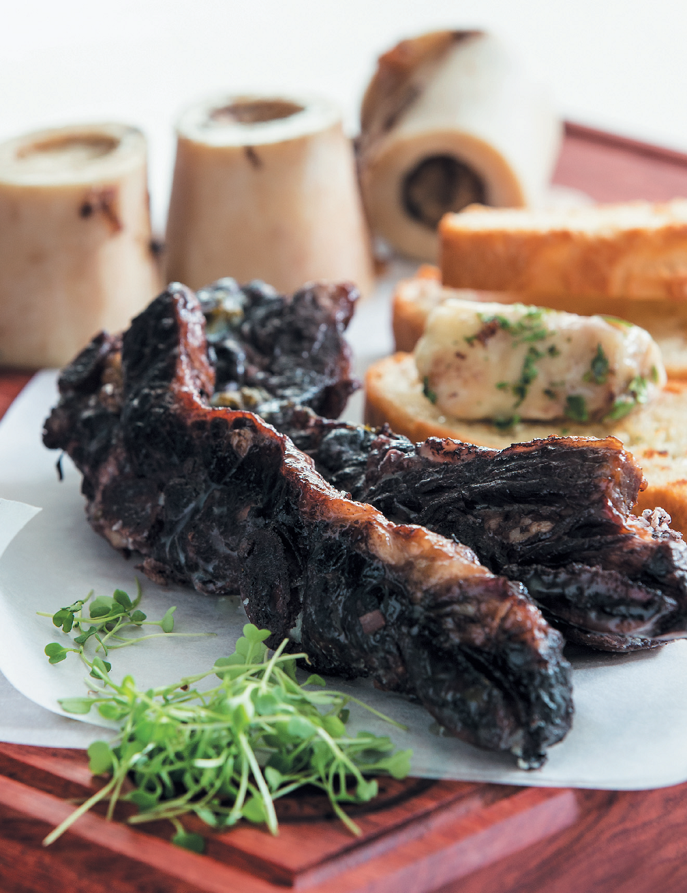 Red wine-braised short ribs with marrow and parsley