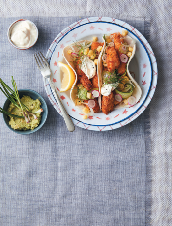 Fish tortillas with fennel slaw and sour cream