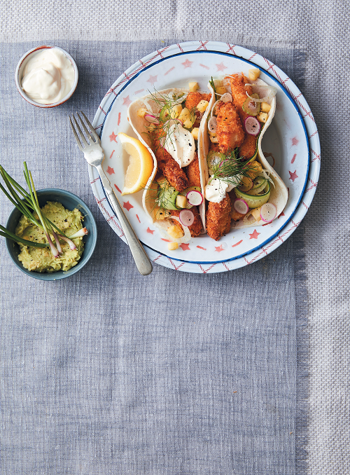 Fish tortillas with fennel slaw and sour cream