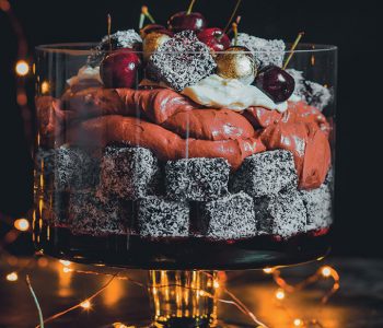 Chocolate lamington and cherry trifle recipe by food and home entertaining magazine south africa