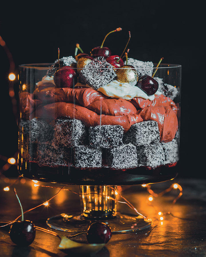 Chocolate lamington and cherry trifle recipe by food and home entertaining magazine south africa