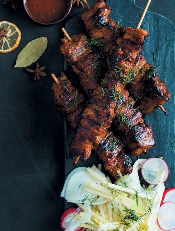 Pork-belly kebabs with fennel slaw